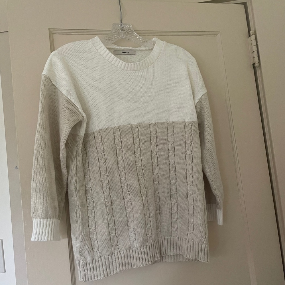 Two-Tone Cable Knit Sweater
